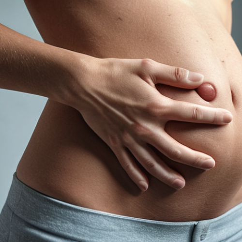 **

A concerned person experiencing stomach discomfort, looking thoughtfully at their abdomen. Emphasize a modern, clean setting, possibly a home or office, highlighting the feeling of unease and the need for medical advice. Consider adding subtle visual cues of stress (e.g., a slightly furrowed brow).

**
