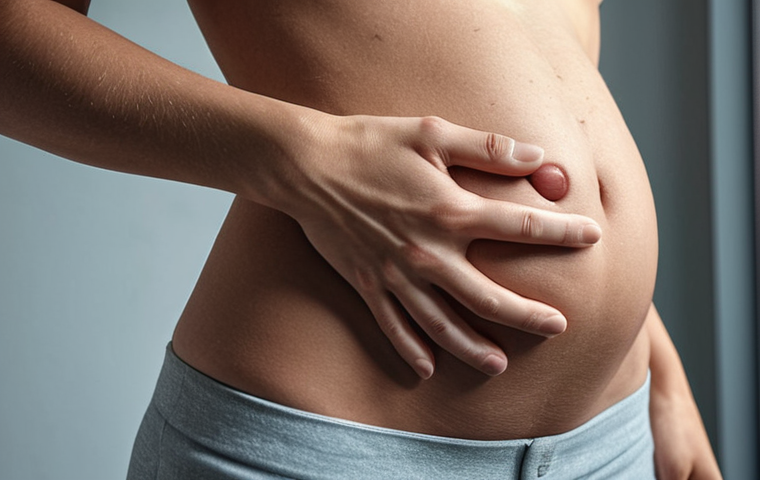 **

A concerned person experiencing stomach discomfort, looking thoughtfully at their abdomen. Emphasize a modern, clean setting, possibly a home or office, highlighting the feeling of unease and the need for medical advice. Consider adding subtle visual cues of stress (e.g., a slightly furrowed brow).

**