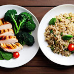 **Prompt 1: Balanced Liver-Friendly Diet**
    A vibrant, top-down shot of a beautifully arranged, healthy meal for liver support. The plate features fresh, colorful ingredients: bright green broccoli and spinach, juicy red tomatoes, a handful of mixed berries, lean grilled chicken breast or fish, a serving of wholesome brown rice, and a drizzle of olive oil. The setting is clean and inviting, emphasizing mindful eating and nourishment. The overall impression is one of fresh, natural, and balanced nutrition promoting well-being.