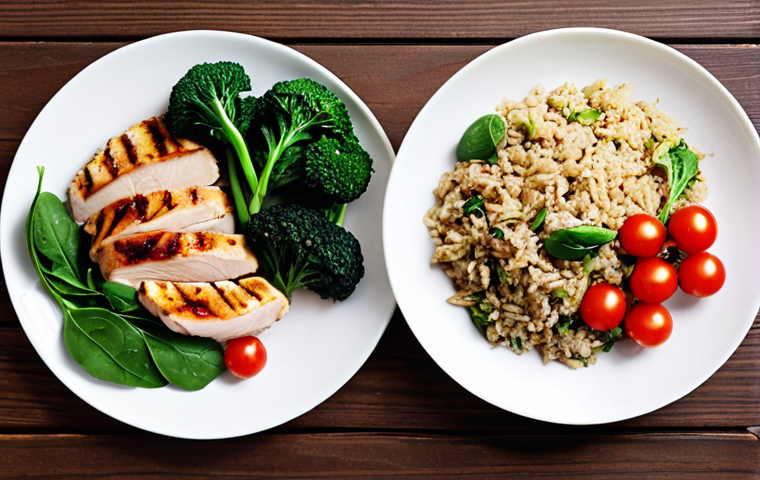 **Prompt 1: Balanced Liver-Friendly Diet**
    A vibrant, top-down shot of a beautifully arranged, healthy meal for liver support. The plate features fresh, colorful ingredients: bright green broccoli and spinach, juicy red tomatoes, a handful of mixed berries, lean grilled chicken breast or fish, a serving of wholesome brown rice, and a drizzle of olive oil. The setting is clean and inviting, emphasizing mindful eating and nourishment. The overall impression is one of fresh, natural, and balanced nutrition promoting well-being.