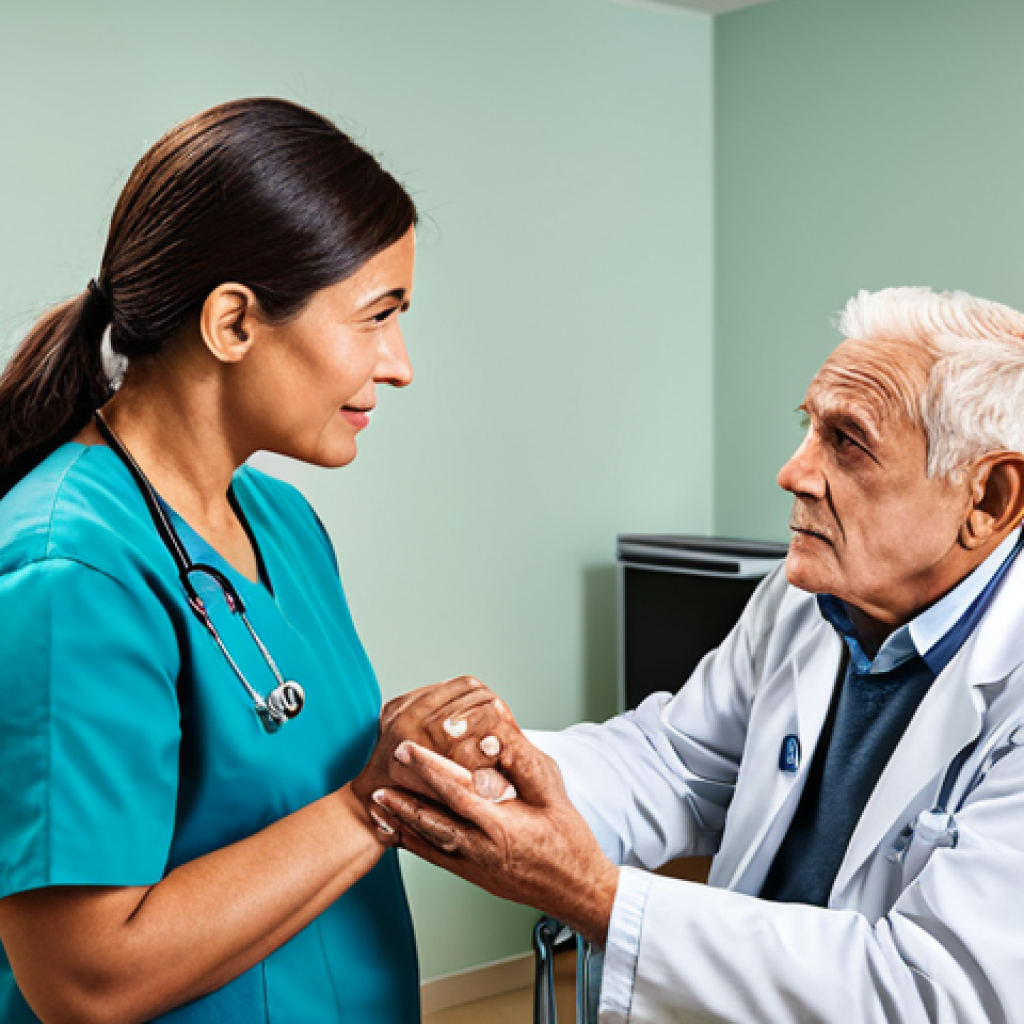 간암 치료법 비교 - A doctor in a professional setting, discussing treatment options (surgery, RFA, medication) with a s...