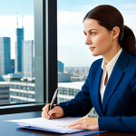 내과 약물 치료 장단점 - Modern Office - Businesswoman**

A professional businesswoman in a modest, dark blue business suit, ...