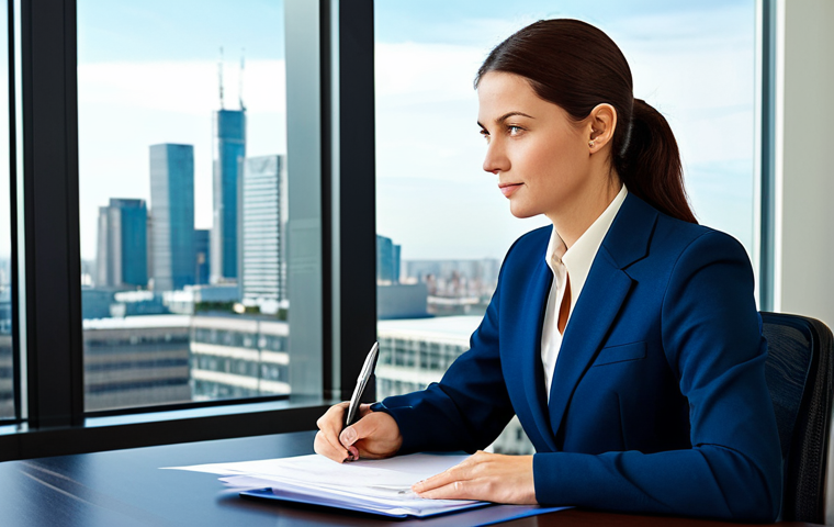 내과 약물 치료 장단점 - Modern Office - Businesswoman**

A professional businesswoman in a modest, dark blue business suit, ...
