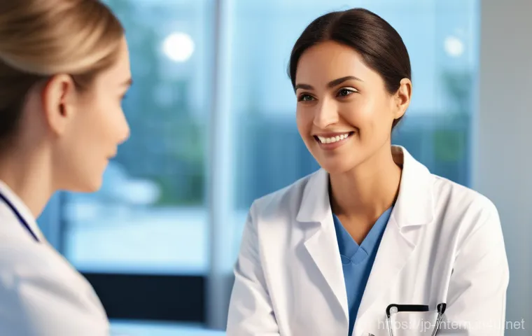 갑상선암 생존율 통계 - **Prompt:** A compassionate female doctor, with a gentle and reassuring smile, is sitting across fro...