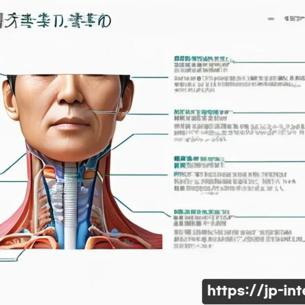 갑상선 기능 이상 치료 사례 - A detailed medical illustration of the human neck area focusing on the thyroid gland, showing subtle...