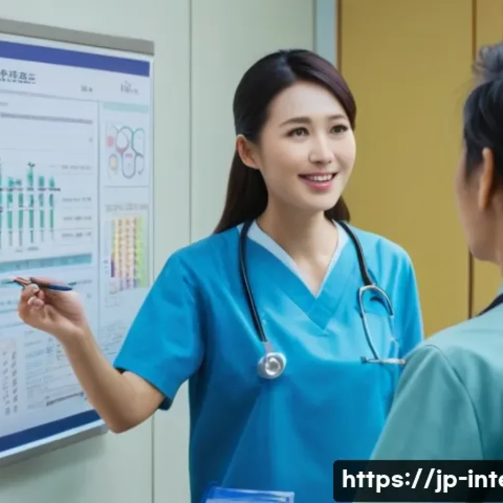 내과 혈액검사 비용 - A modern Japanese medical clinic interior with a friendly female doctor explaining blood test option...