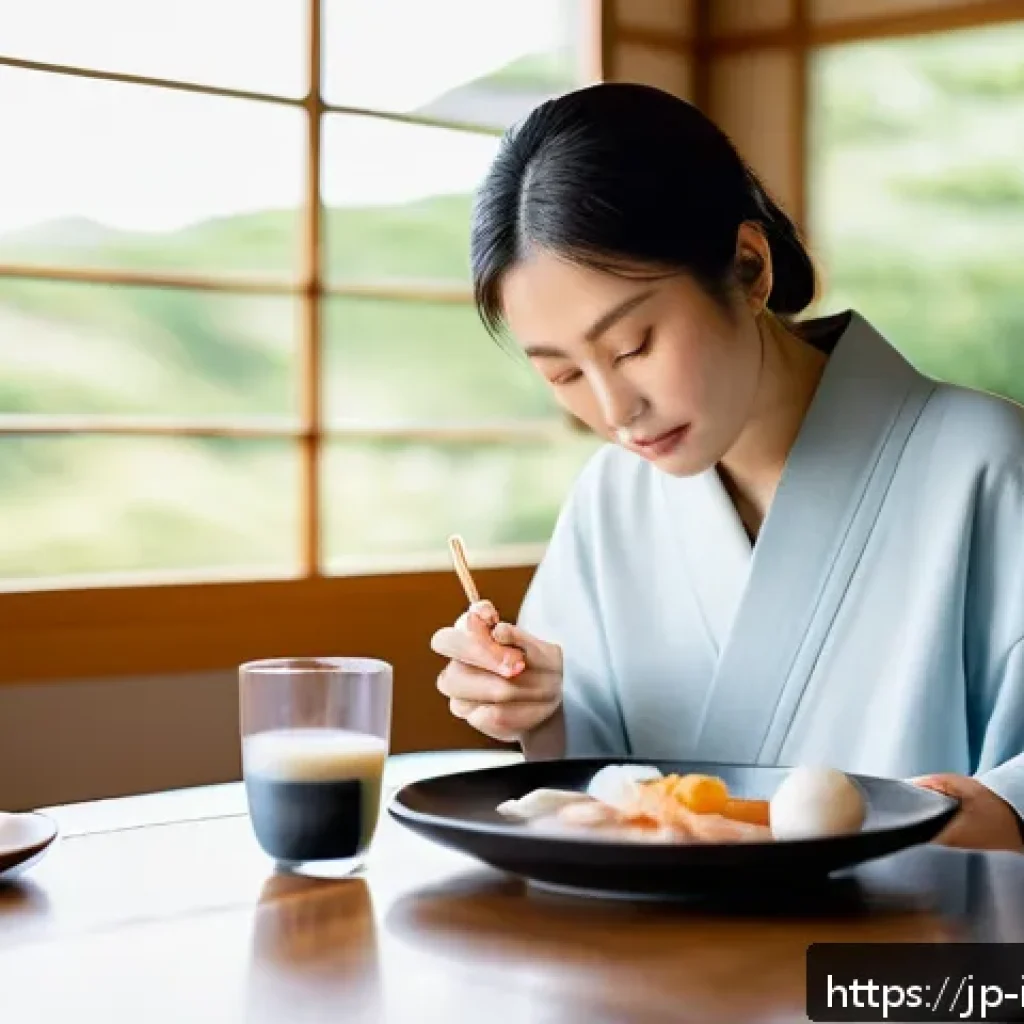 소화기질환 약 복용법 - A clean and bright modern kitchen scene showing a Japanese woman in her 30s carefully taking medicat...